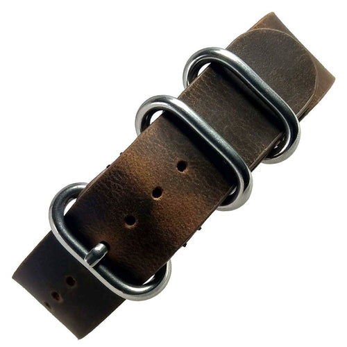 time+ 3-ring Distressed Leather Military Watch Strap Vintage Brown