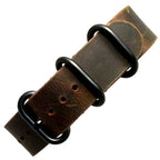 time+ 3 - ring Distressed Leather Military Watch Strap Vintage Brown - Matte Black