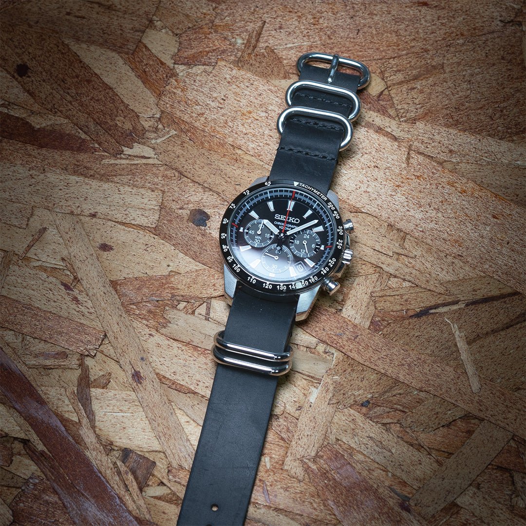 time+ 5 - ring Black Leather Military Watch Strap