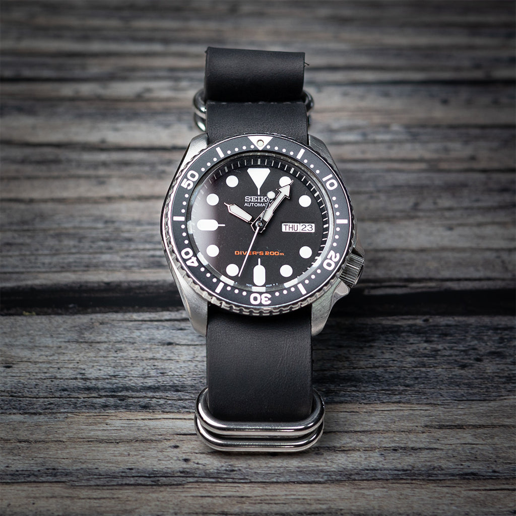 time+ 5-ring ブラックレザー ミリタリーストラップ 腕時計ベルト