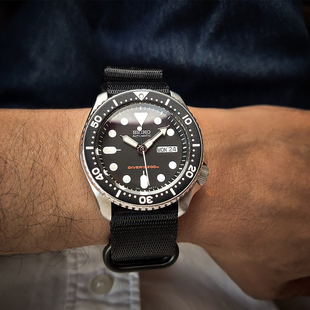 time+ 5 - ring Seat Belt Nylon Military Watch Strap Black - Matte Black