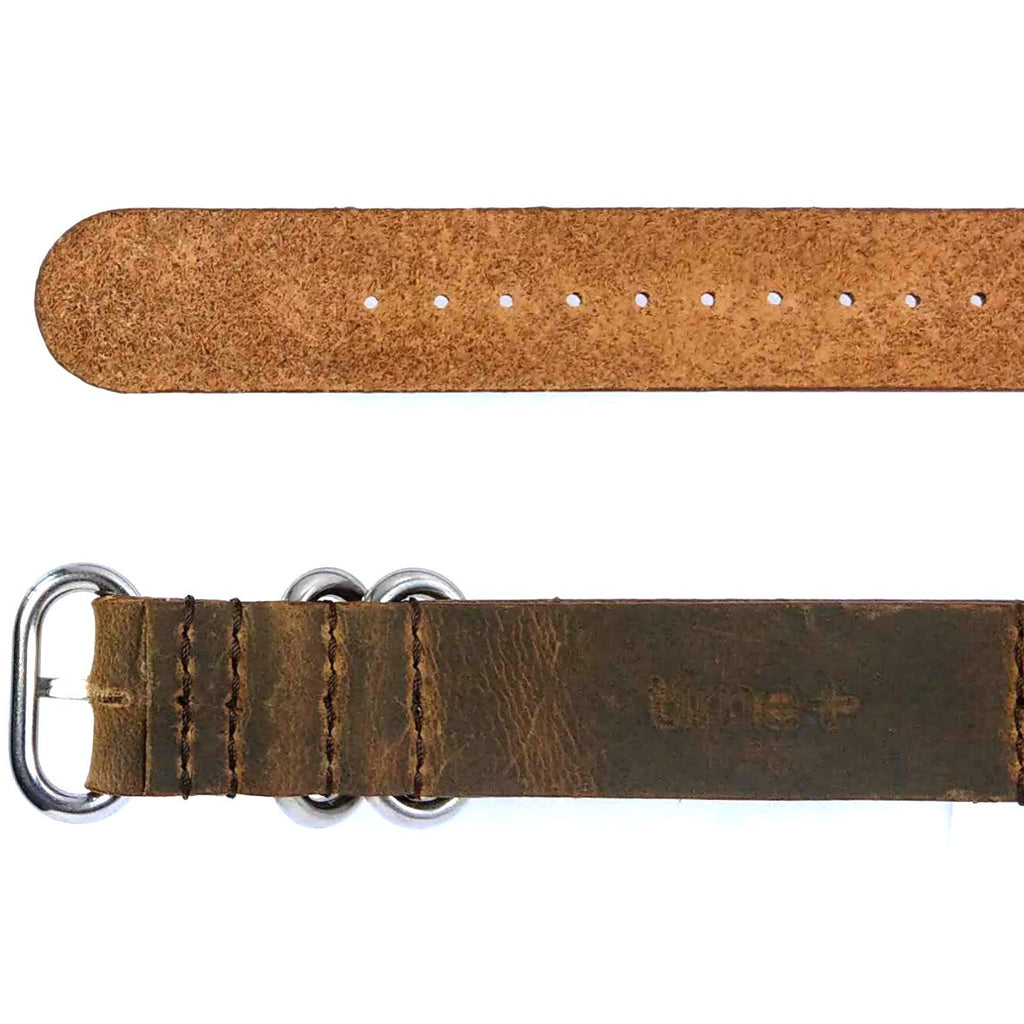 time+ 5 - ring Distressed Leather Military Watch Strap Vintage Brown