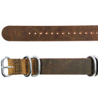 time+ 5 - ring Distressed Leather Military Watch Strap Vintage Brown
