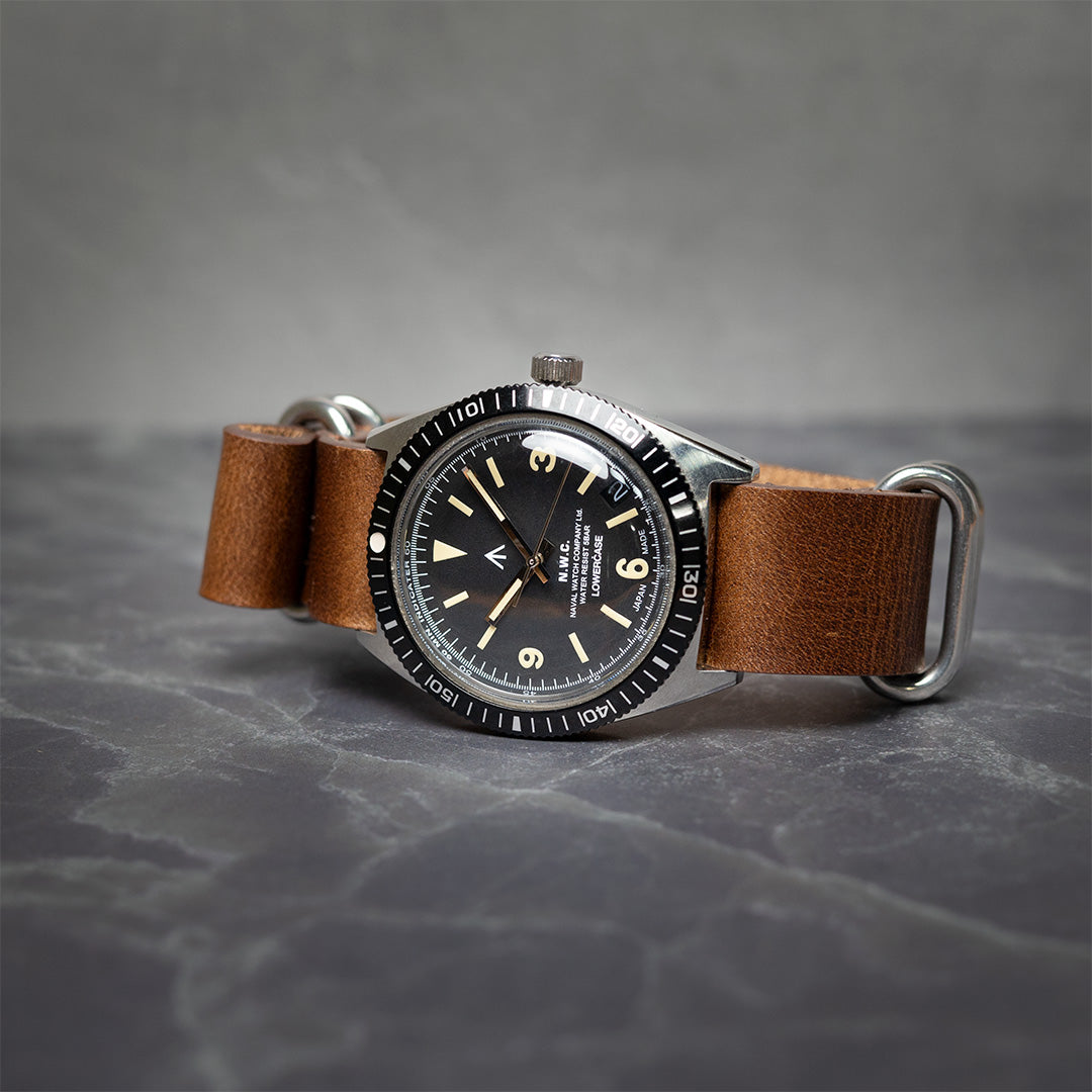 time+ 5-ring Oil Leather Military Watch Strap Brown