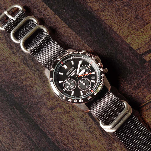 time+ 5 - ring Seat Belt Nylon Military Watch Strap Black - Brushed