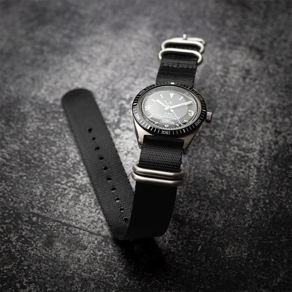 time+ 5 - ring Seat Belt Nylon Military Watch Strap Black - Bushed