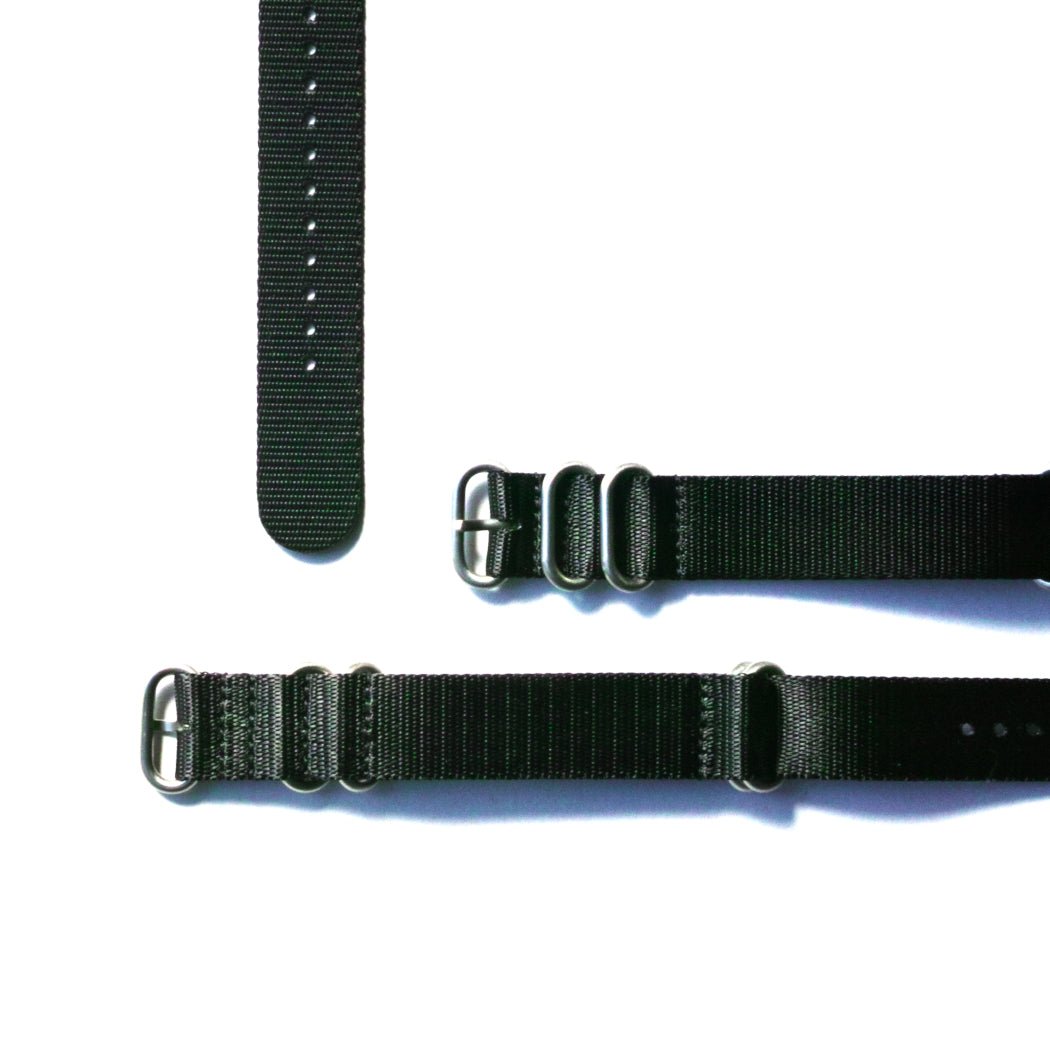 time+ 5 - ring Seat Belt Nylon Military Watch Strap Black - Brushed