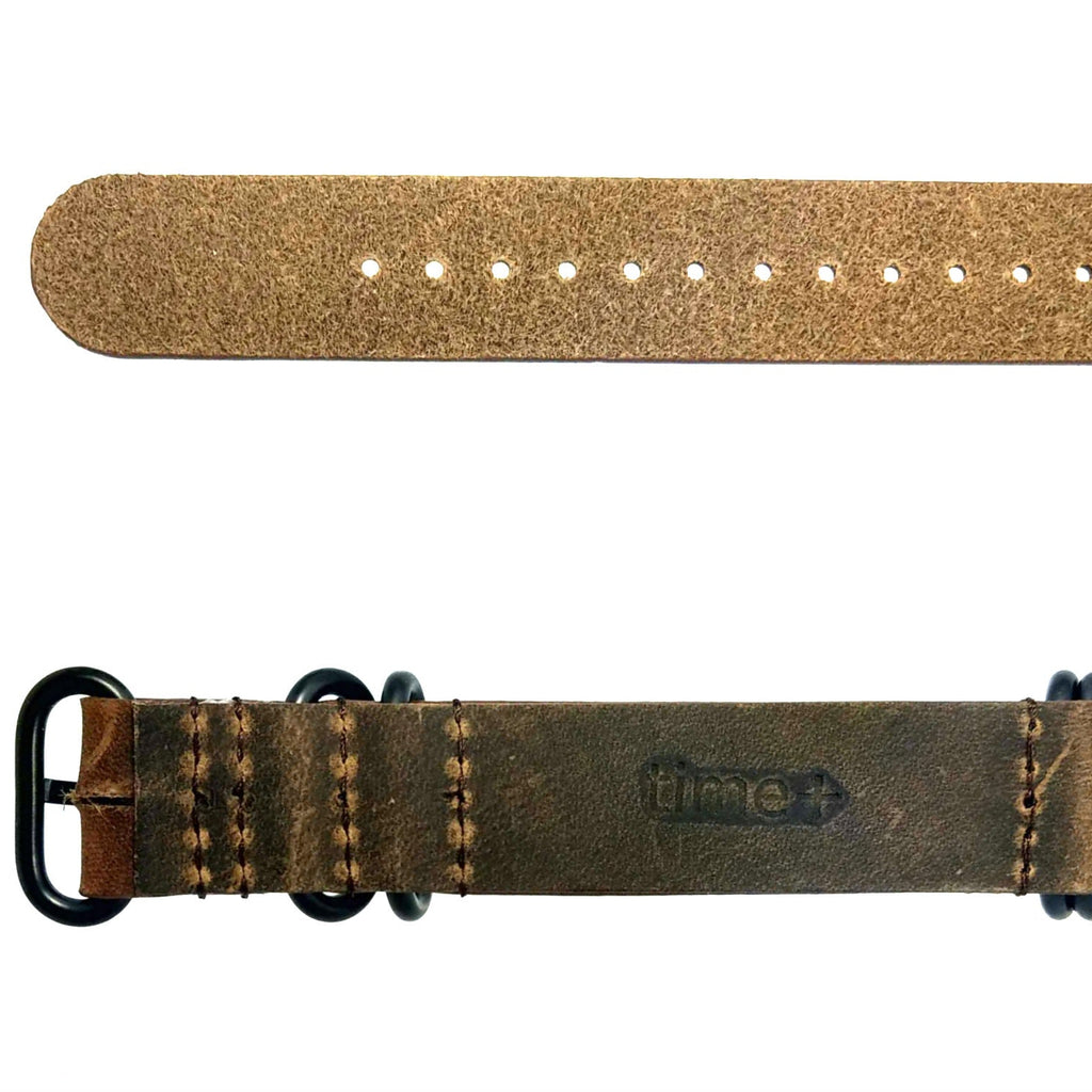 time+ 5 - ring Distressed Leather Military Watch Strap Vintage Brown - Matte Black