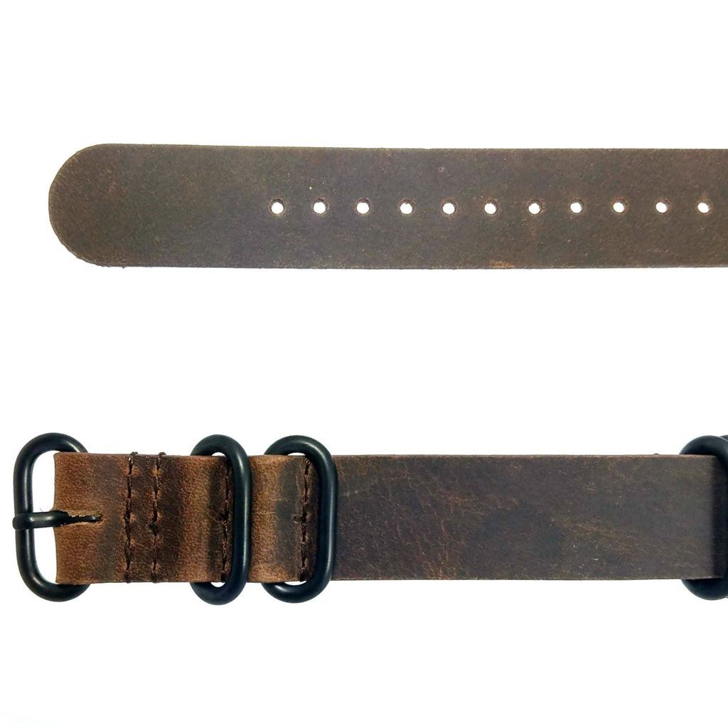time+ 5 - ring Distressed Leather Military Watch Strap Vintage Brown - Matte Black