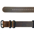 time+ 5 - ring Distressed Leather Military Watch Strap Vintage Brown - Matte Black