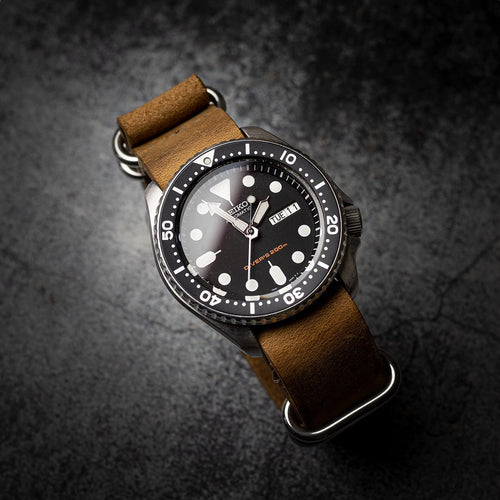 time+ 5 - ring Distressed Leather Military Watch Strap Vintage Brown 