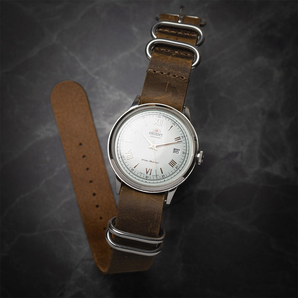 time+ 5 - ring Distressed Leather Military Watch Strap Vintage Brown 