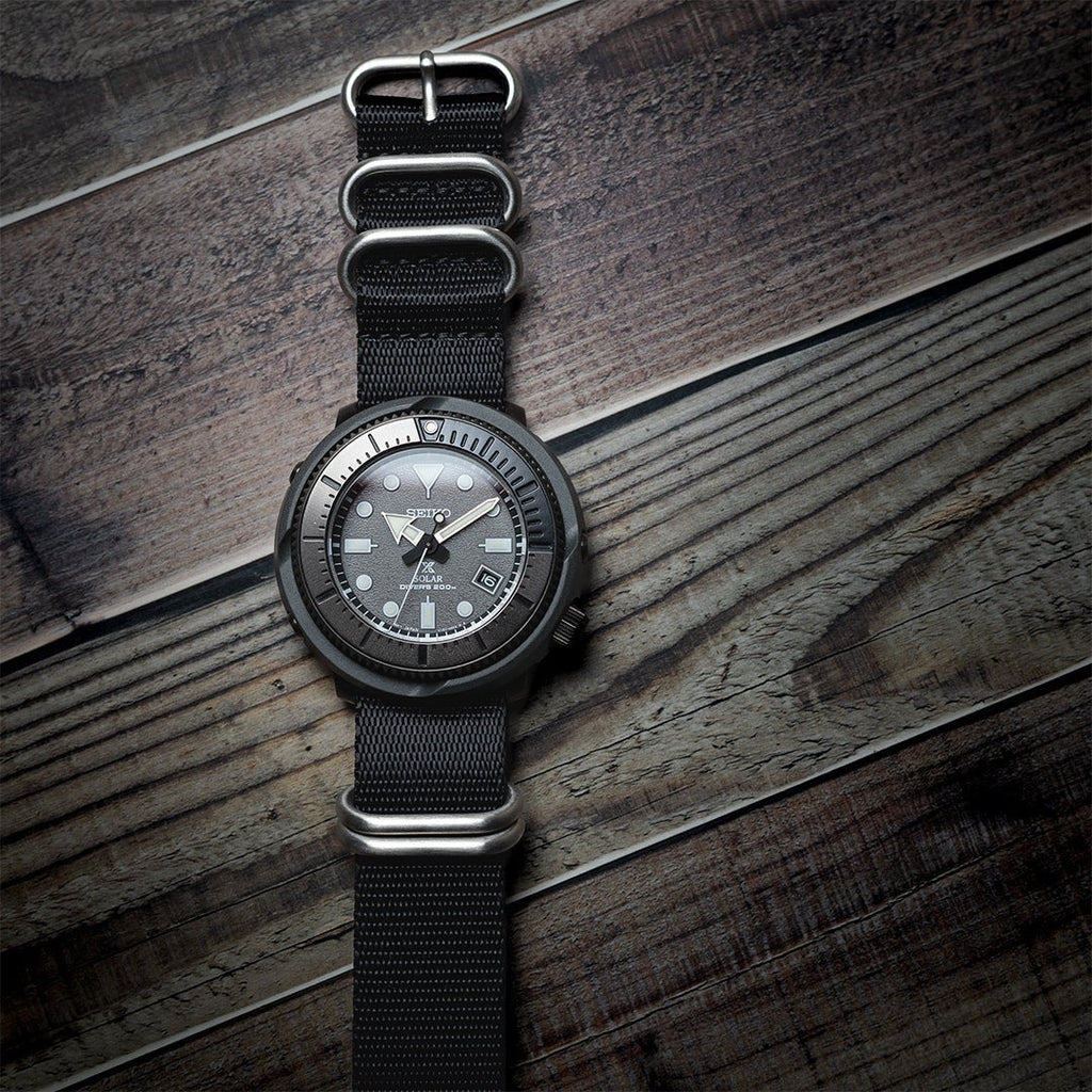 time+ 5 - ring Seat Belt Nylon Military Watch Strap Black - Brushed