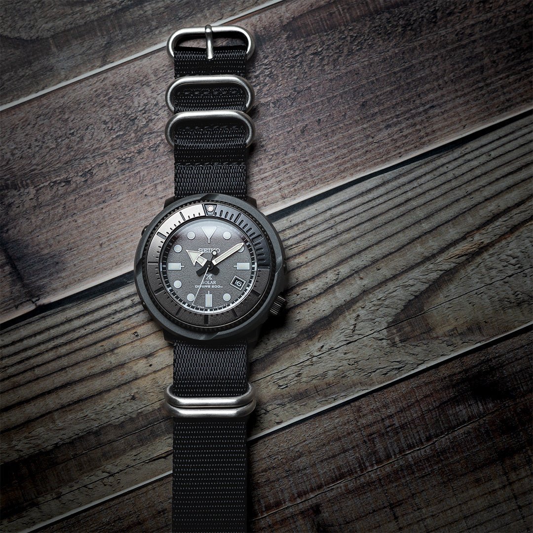 time+ 5 - ring Seat Belt Nylon Military Watch Strap Black - Brushed