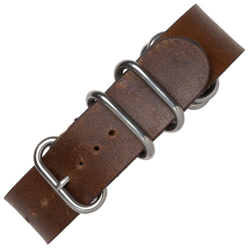 time+ 5 - ring Oil Leather Military Watch Strap Brown