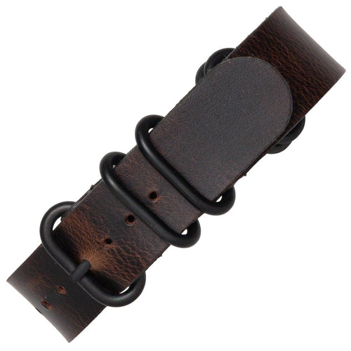 time+ 5 - ring Oil Leather Military Watch Strap Dark Brown