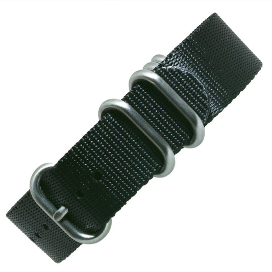 time+ 5-ring Seat Belt Nylon Military Watch Strap Black