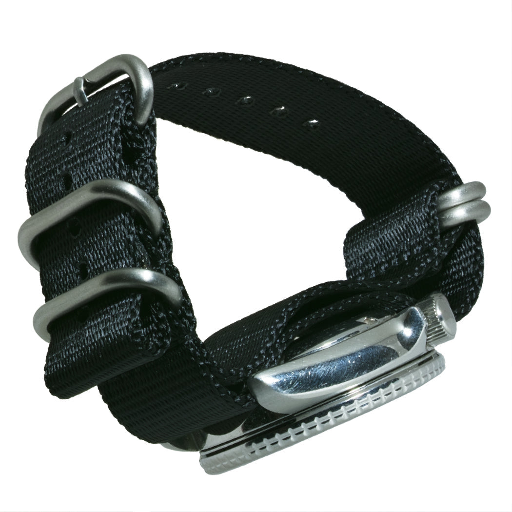 time+ 5-ring Seat Belt Nylon Military Watch Strap Black