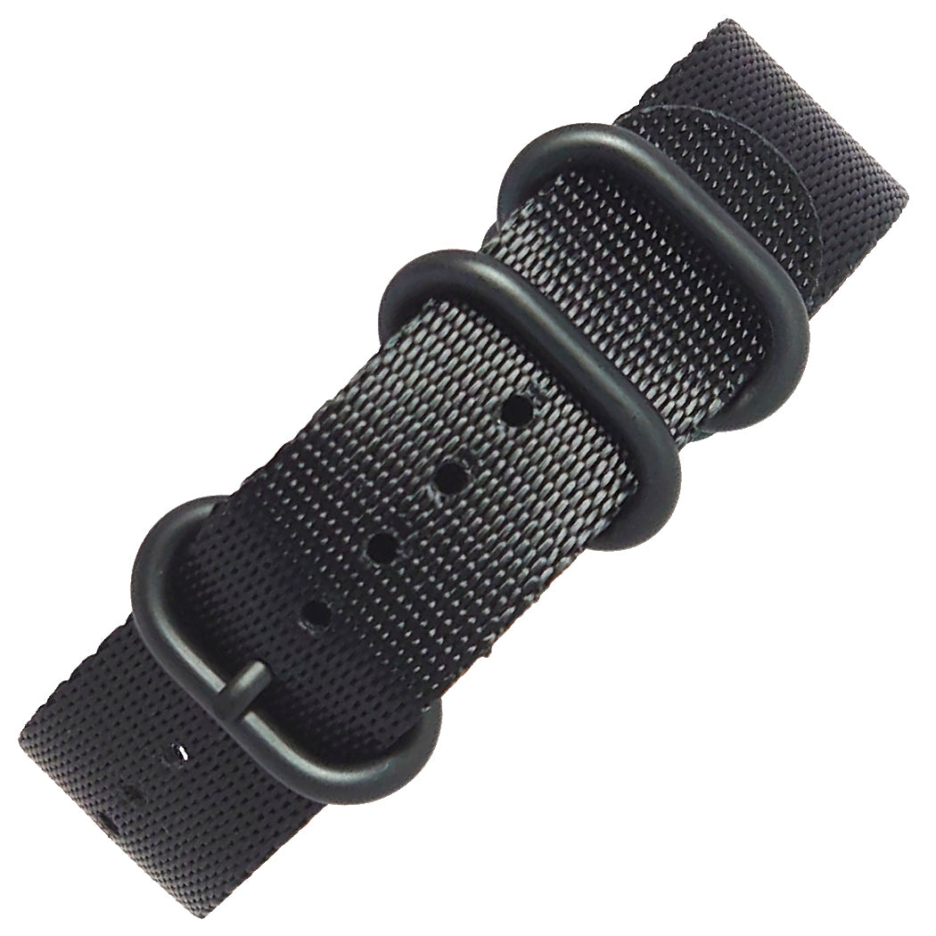 time+ 5-ring Seat Belt Nylon Military Watch Strap Black