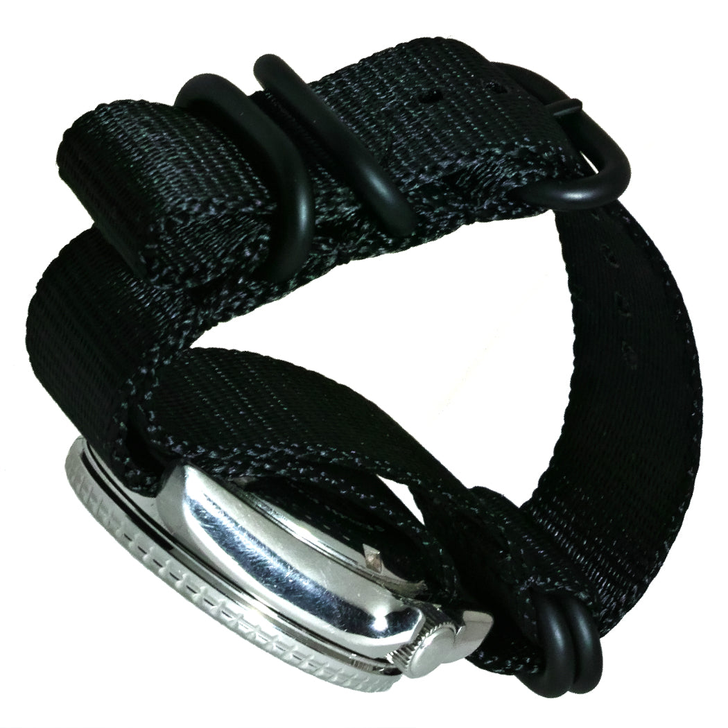 time+ 5-ring Seat Belt Nylon Military Watch Strap Black