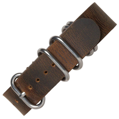time+ 5 - ring Distressed Leather Military Watch Strap Vintage Brown