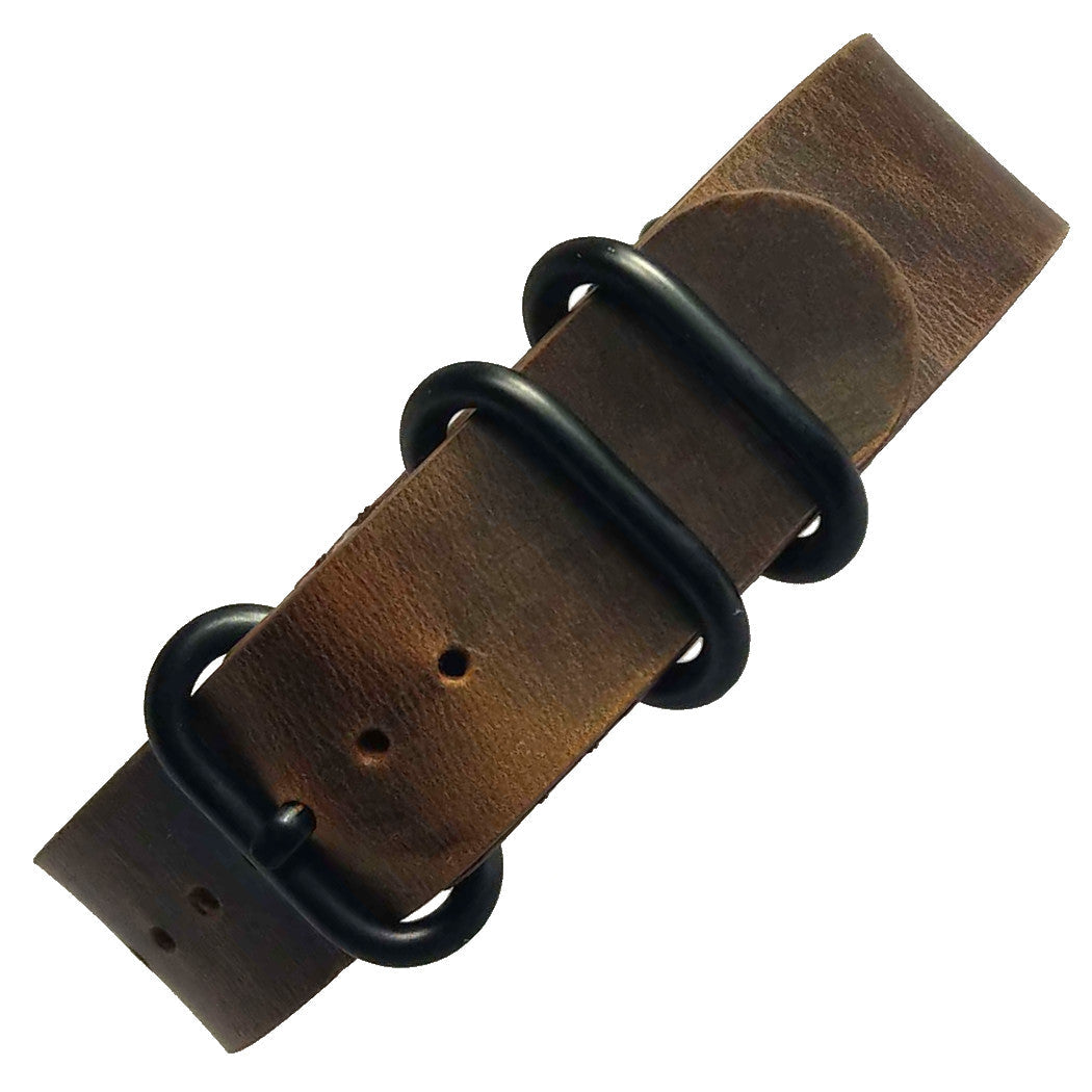 time+ 5-ring Distressed Leather Military Watch Strap Vintage Brown