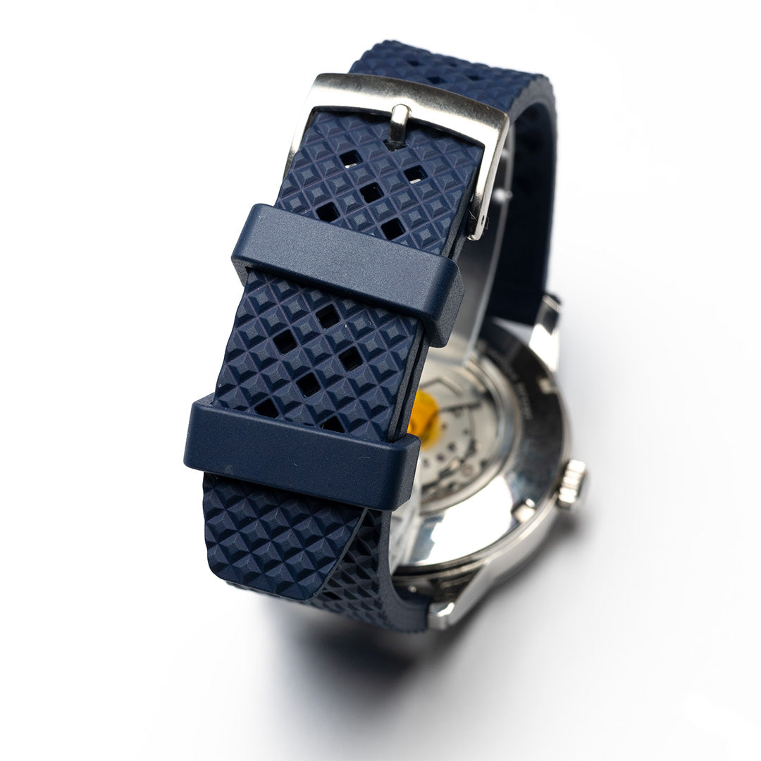 time+ FKM Rubber Fluororubber Tropical Style Quick Release 2 Piece Watch Strap Band Navy