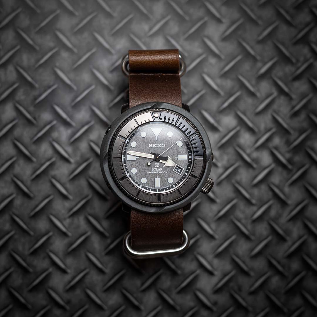 time+ 5-ring Oil Leather Military Watch Strap Brown