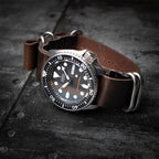 time+ 5 - ring Oil Leather Military Watch Strap Dark Brown