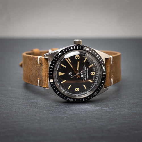 time+ 2 Piece Distressed Leather Watch Strap Vintage Brown - Matte Black