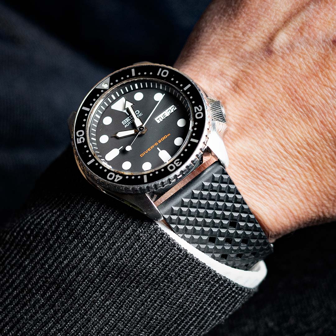 time+ FKM Rubber Tropical Quick Release Watch Strap Black