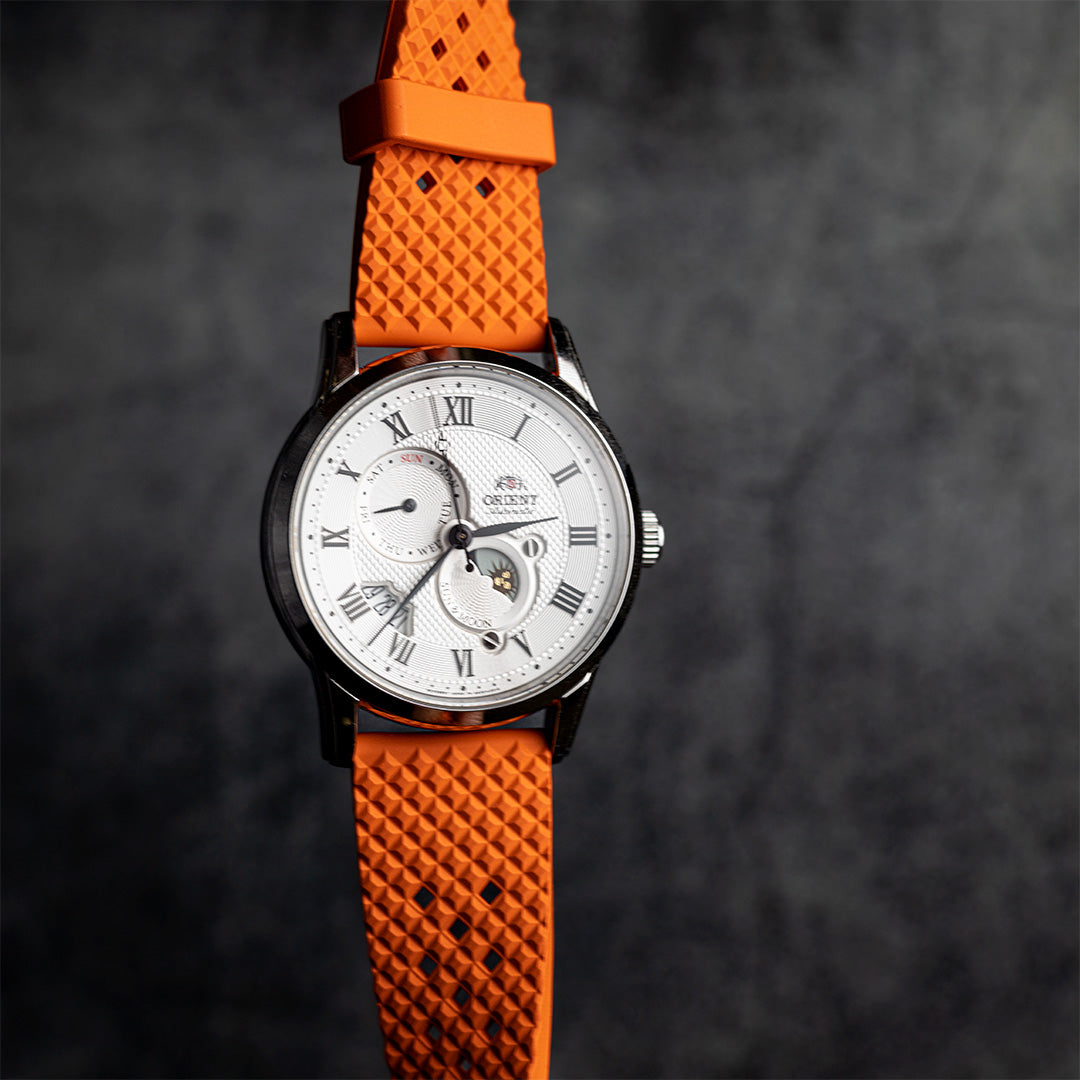 time+ FKM Rubber Fluororubber Tropical Style Quick Release 2 Piece Watch Strap Band Orange