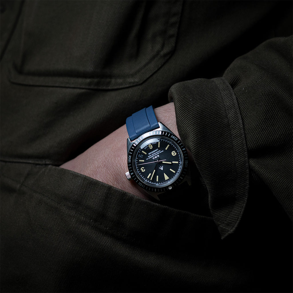 time+ FKM Rubber Raised Line Quick Release Watch Strap Navy