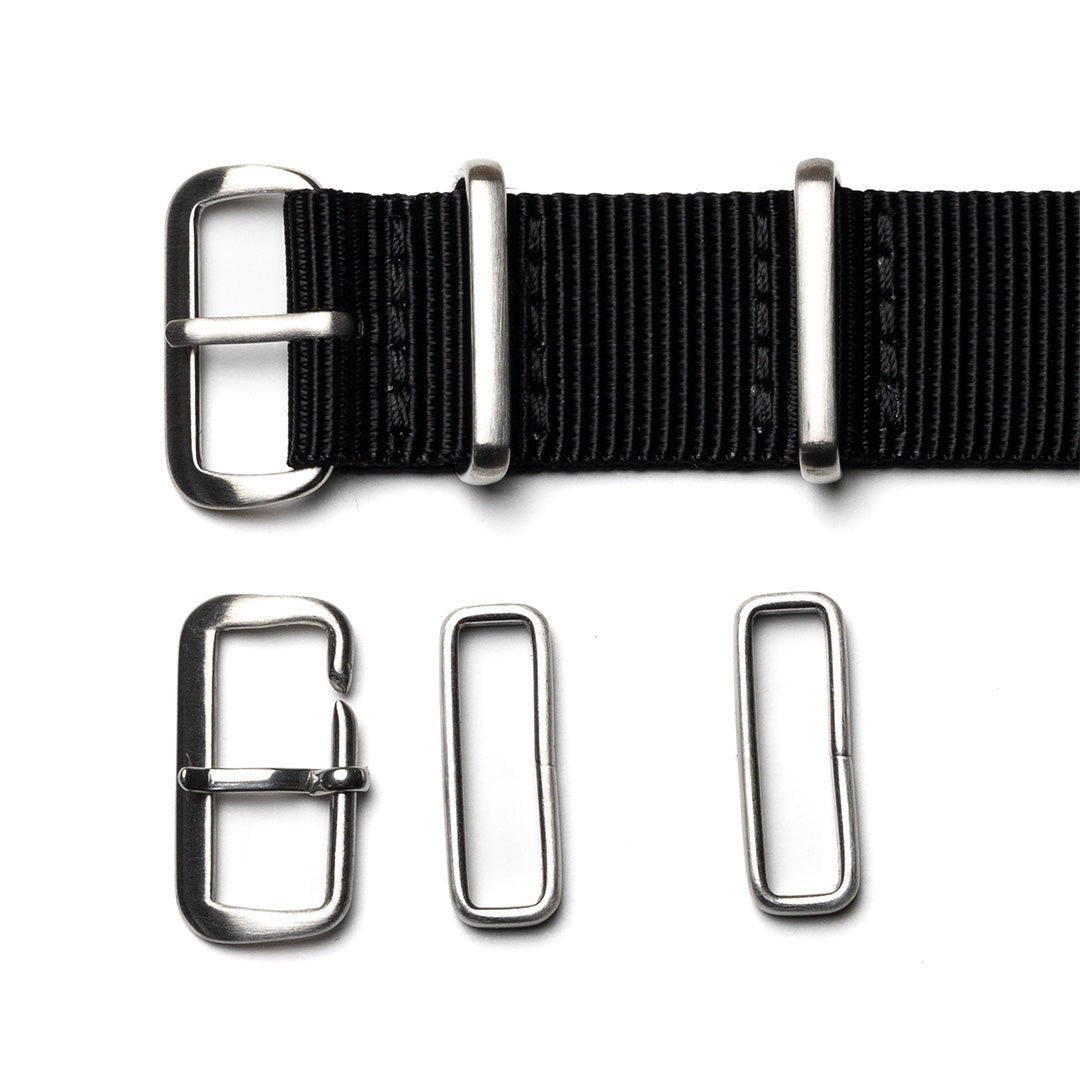 time+ Ballistic Nylon Military Watch Strap / Black - Brushed, Buckle