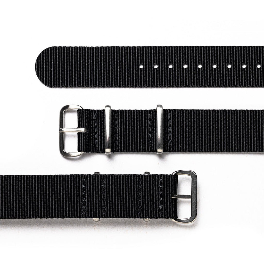 time+ Ballistic Nylon Military Watch Strap Black - Brushed