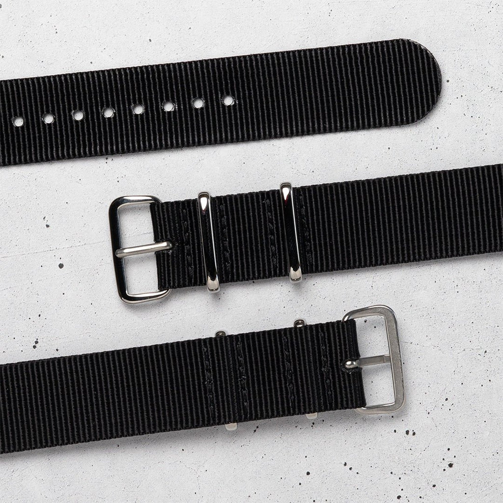 time+ Ballistic Nylon Military Watch Strap Black - Polished