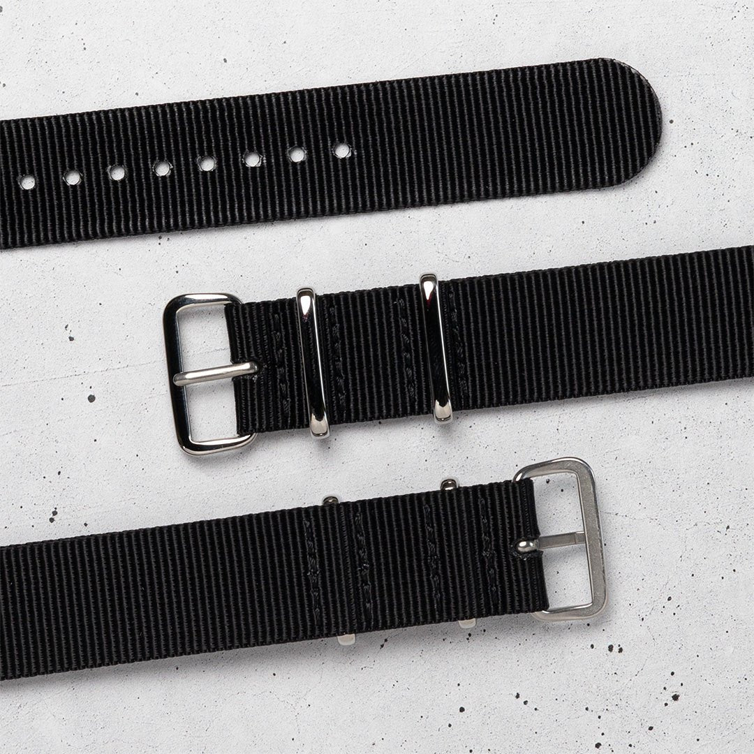 time+ Ballistic Nylon Military Watch Strap Black - Polished