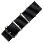 time+ Ballistic Nylon Military Watch Strap Black - Brushed
