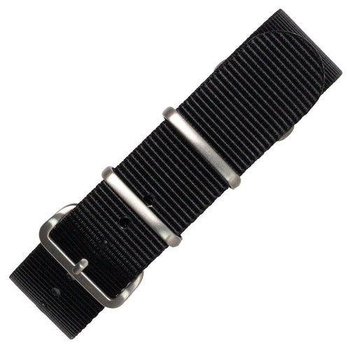 time+ Ballistic Nylon Military Watch Strap Black - Brushed