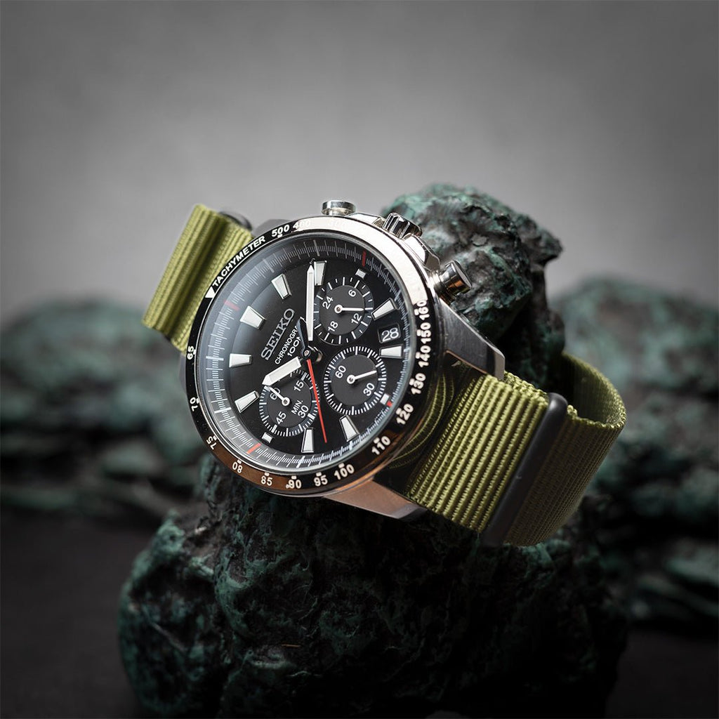 time+ Ballistic Nylon Military Watch Strap Olive - Matte Black