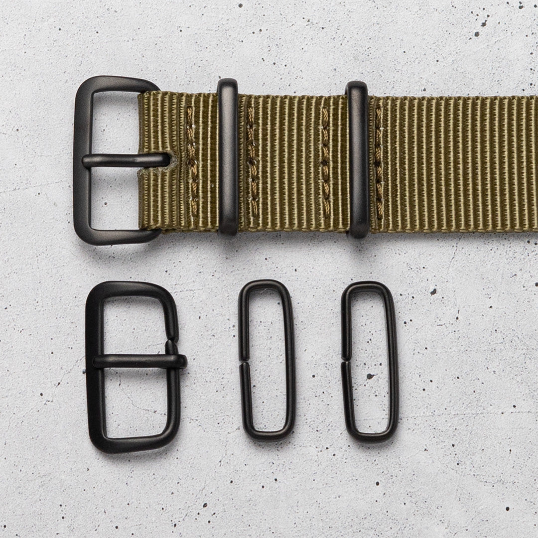 time+ バリスティックナイロン ミリタリーストラップ 腕時計ベルト オリーブ - Matte Black