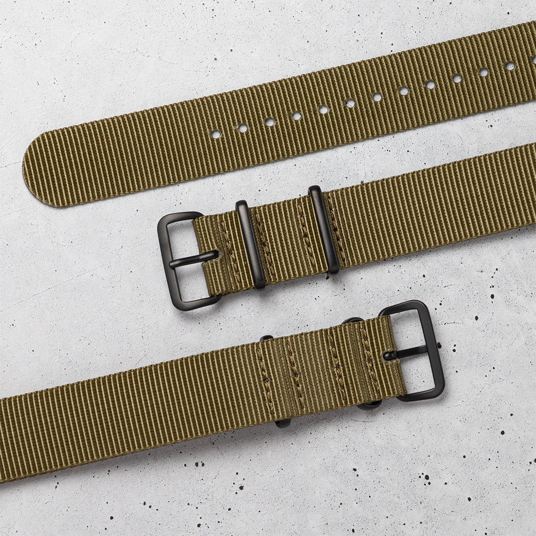 time+ バリスティックナイロン ミリタリーストラップ 腕時計ベルト オリーブ - Matte Black