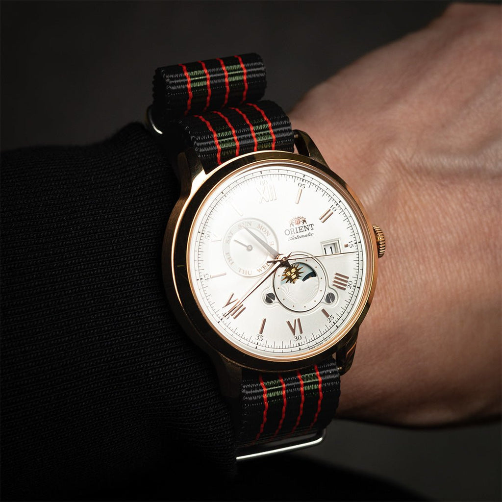 time+ Ballistic Nylon Military Watch Strap Vintage Bond - Polished on Bambino Sun & Moon