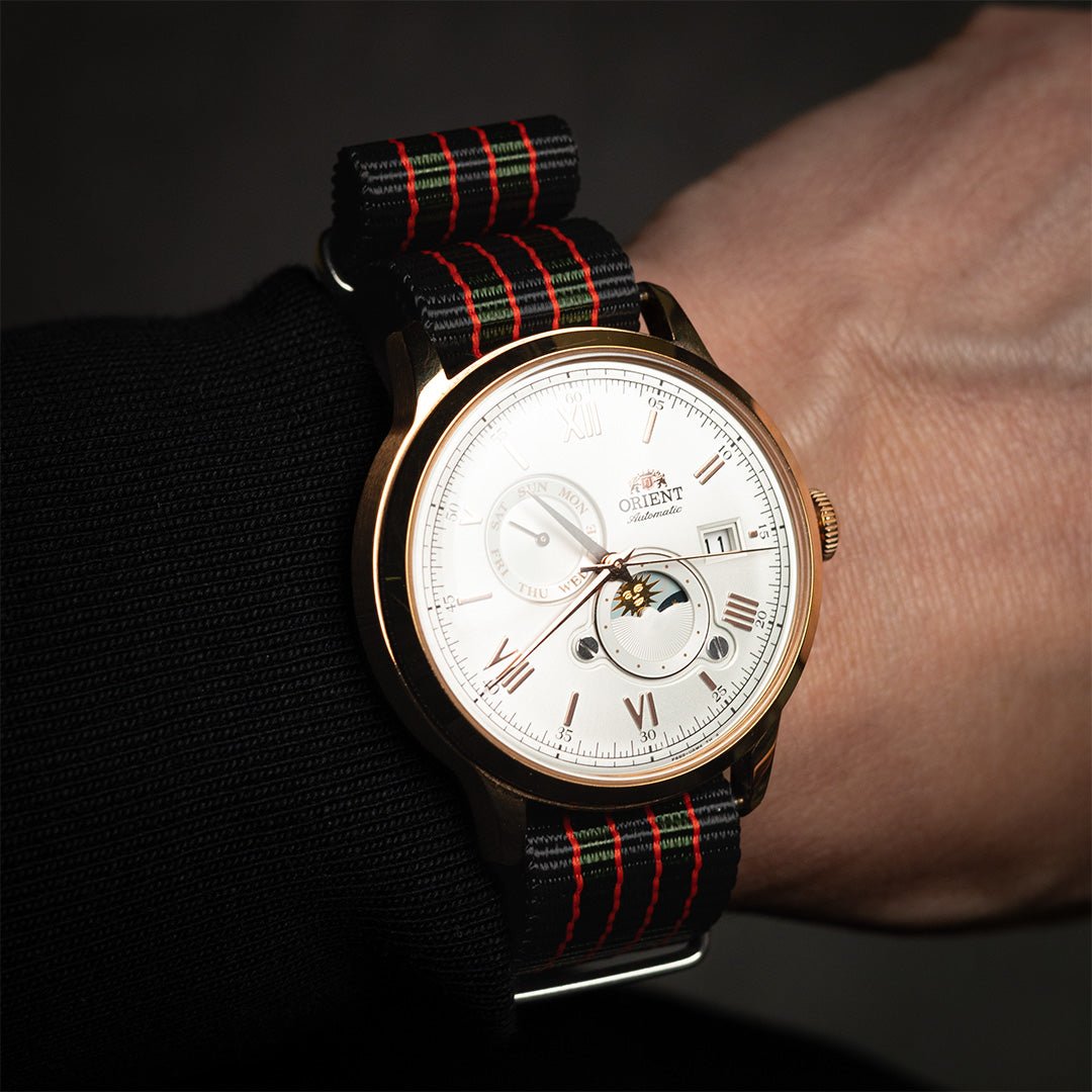 time+ Ballistic Nylon Military Watch Strap Vintage Bond - Polished on Bambino Sun & Moon