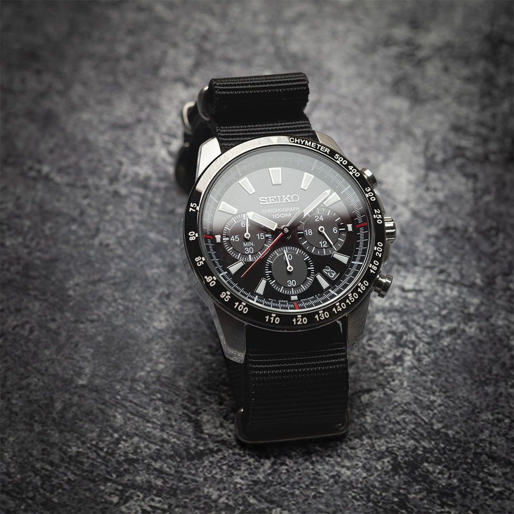 time+ Ballistic Nylon Military Watch Strap Black - Brushed