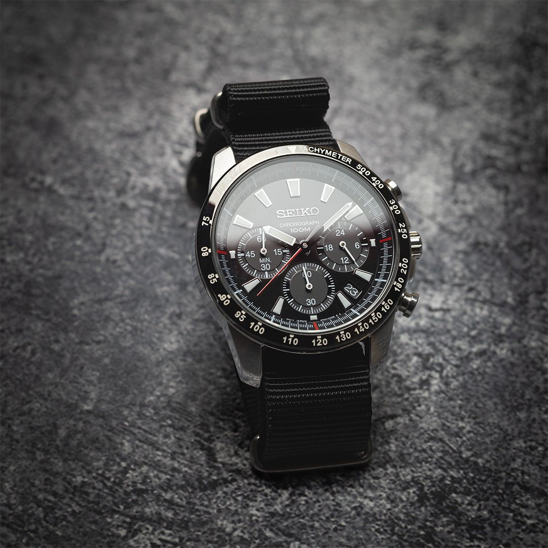 time+ Ballistic Nylon Military Watch Strap Black - Brushed