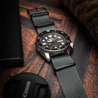 time+ Ballistic Nylon Military Watch Strap Dark Grey - Matte Black on SEIKO SKX007