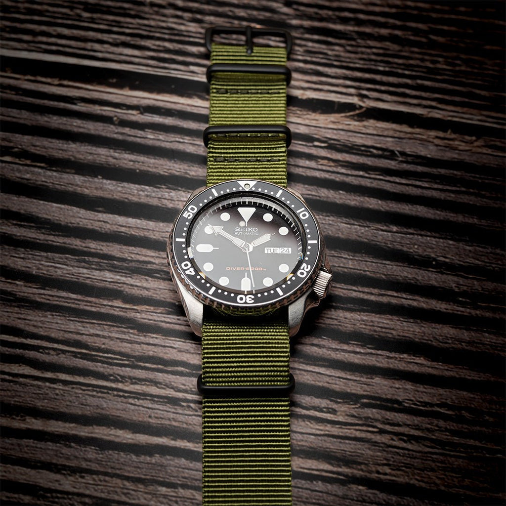 time+ Ballistic Nylon Military Watch Strap Olive - Matte Black