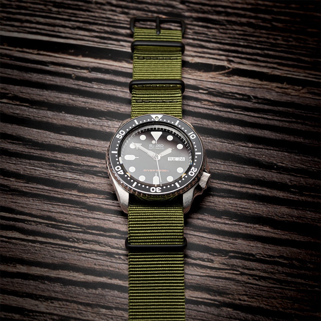 time+ Ballistic Nylon Military Watch Strap Olive - Matte Black