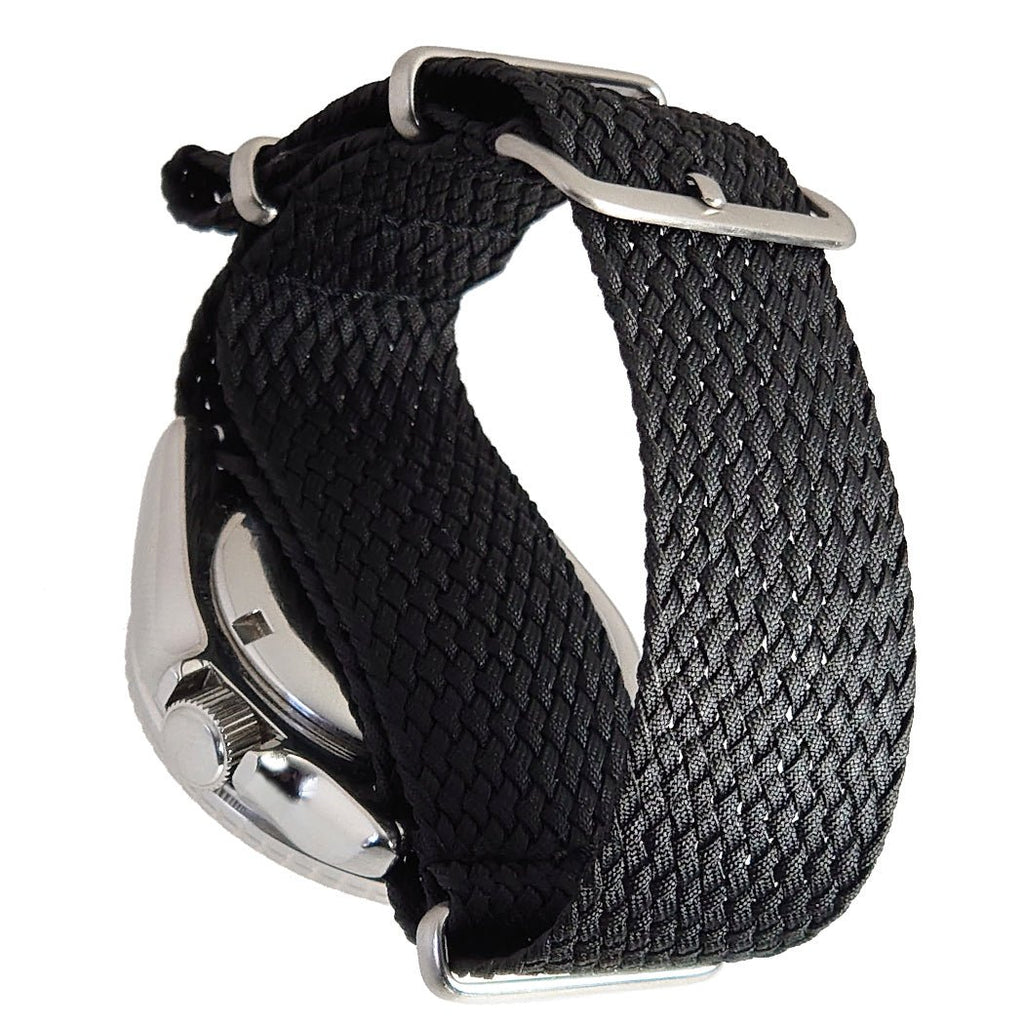 time+ Perlon Military Watch Strap Black - Brushed